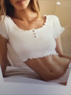 Anthropologie White Ruffled Button-Front Crop Top